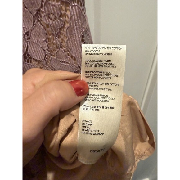 Free People Dangerous Love Mini Dress 12 Lilac Nude Floral Lace Large Purple - Picture 6 of 7